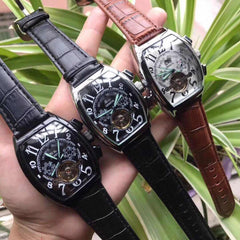 Men's Tourbillon Automatic Mechanical Watch with Leather Strap